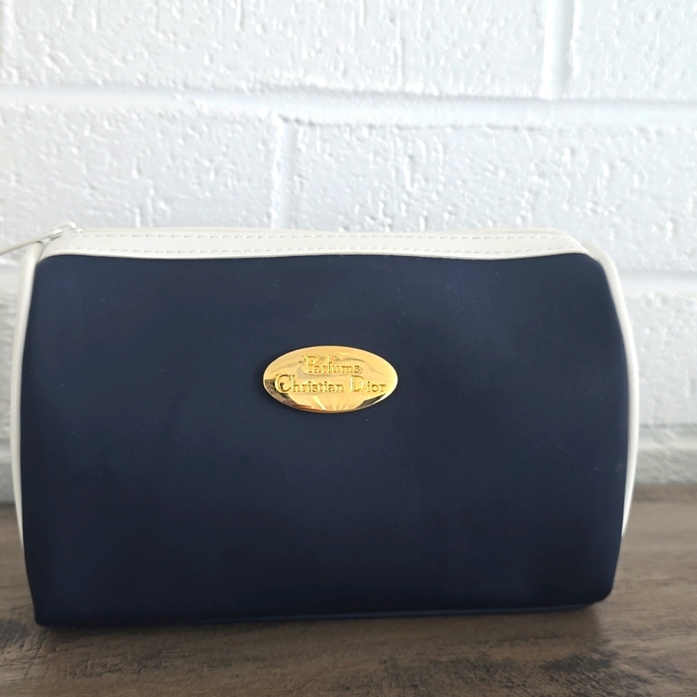 Christian Dior Parfums Pouch Makeup/Cosmetic Bag Navy Blue & White